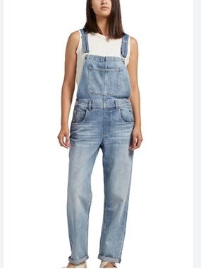 Silver Jeans Co. Baggy Straight Leg Denim Overalls XS L28 Light Wash 90s